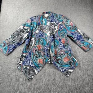 Chicos Cardigan Womens 1 (US M) Open Front 3/4 Sleeve Linen Lightweight‎ Coastal
